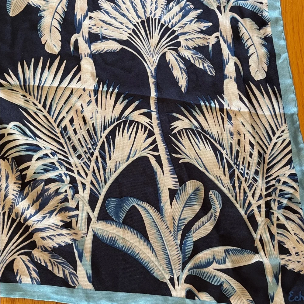 Echo silk printed Navy and Cream Palm Tree Scarf new with out tags